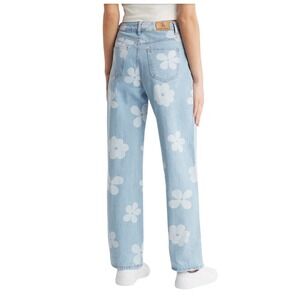 Flying Angel Daisy Floral Print Wide Leg Jeans Light Wash Blue White Size 13/31